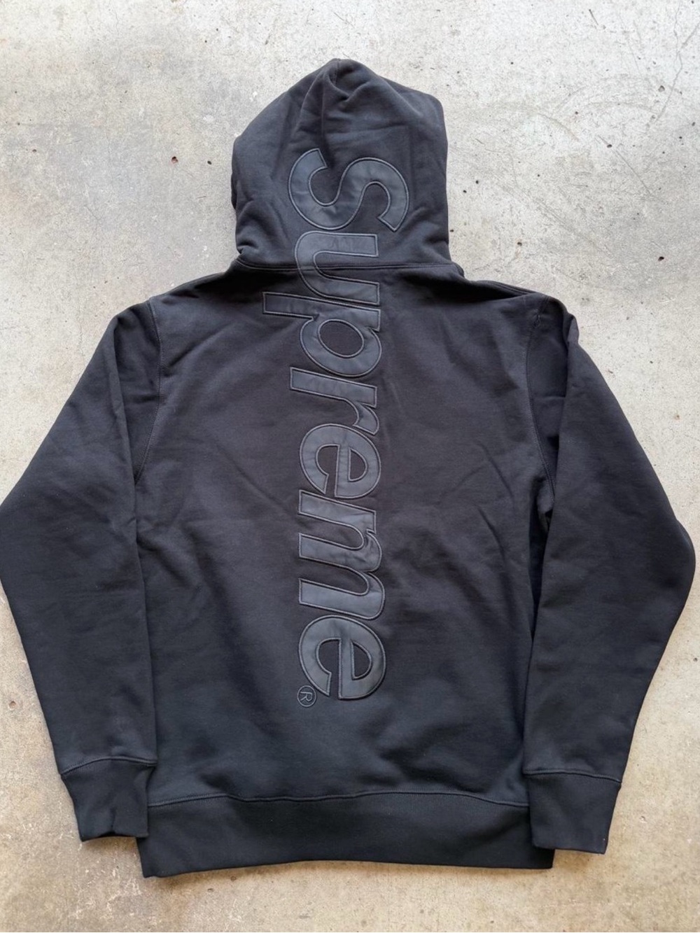 Supreme Black Hoodie with Vertical Tonal Logo